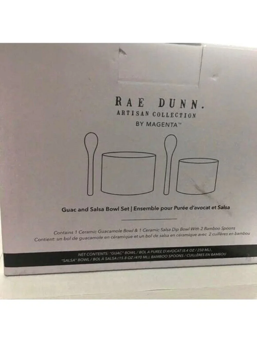 Rae Dunn Artisan Collection Womens Bowl Set Guac & Salsa Bamboo Dippping Spoons